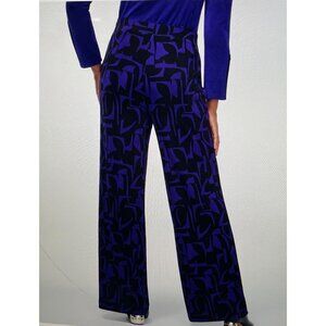 Chicos Womens Abstract Print Pants Size 2 Large Black & Purple Acetate/Spandex